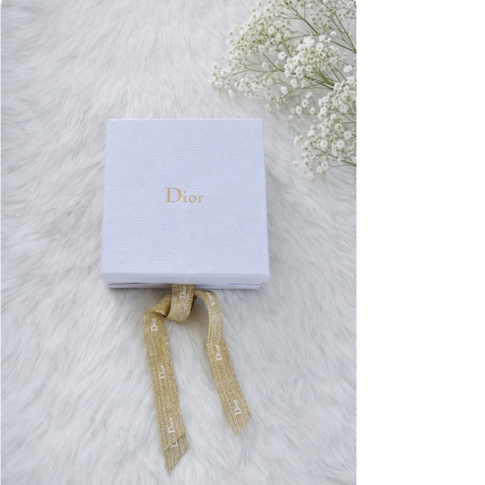Dior Iconic White Pebbled Texture Gift Box with Gold Dancing Dior Logo Ribbon
